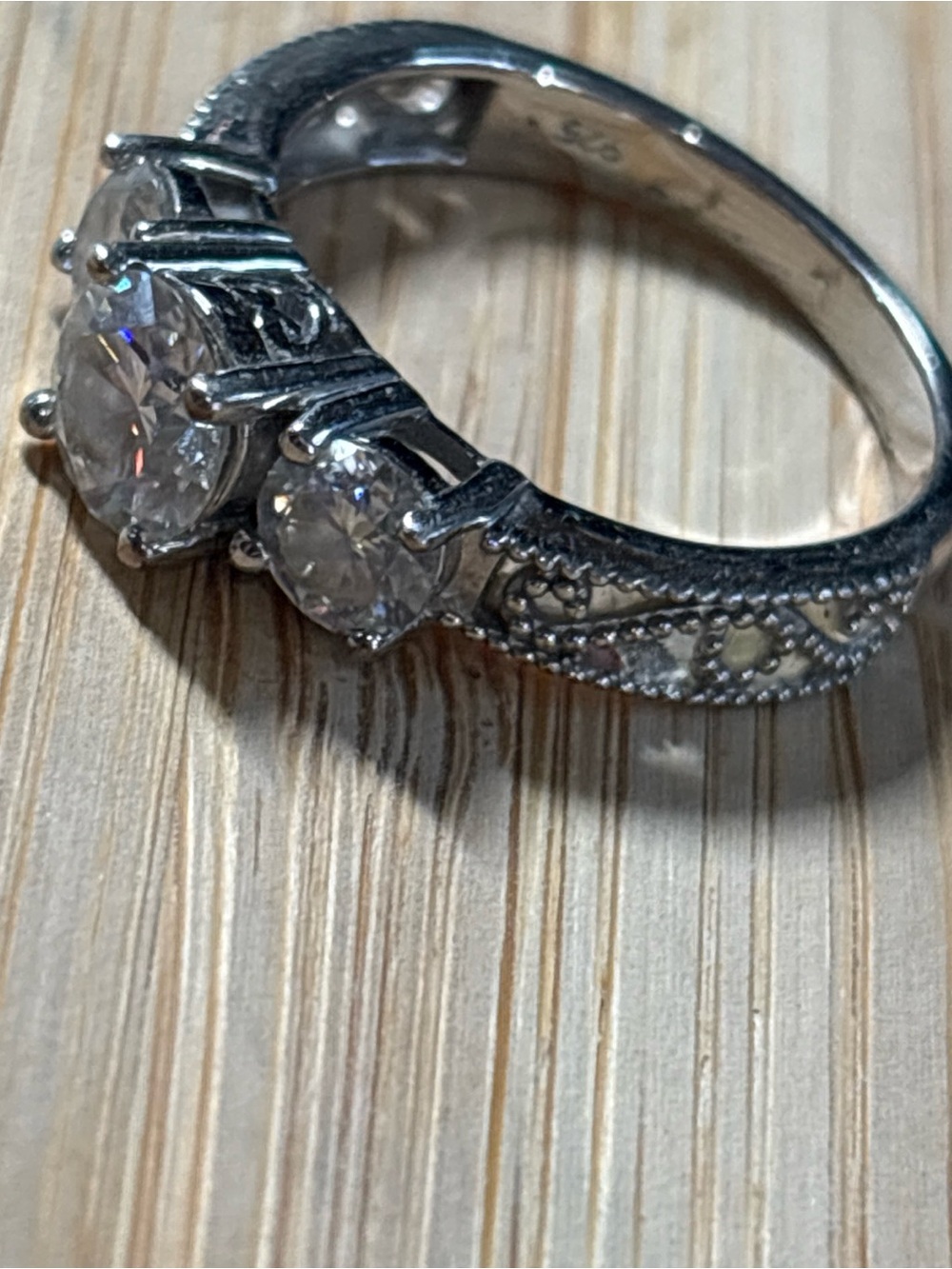 2ct Three Stone Ring Vintage Russian Cubic Zirconia Imitation Moissanite Size 8